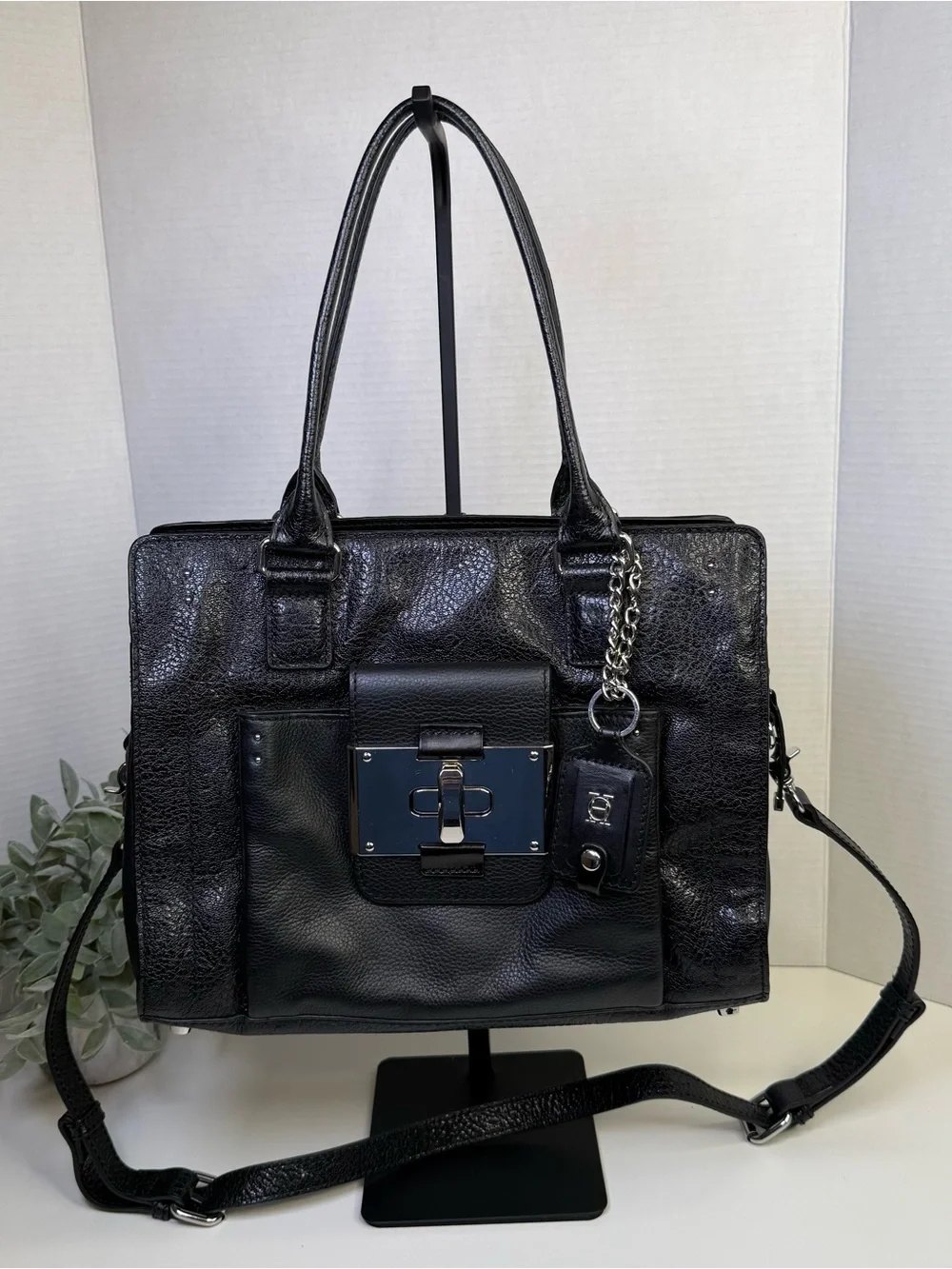 OH by Joy Gryson Glazed Leather Satchel in Classic Black